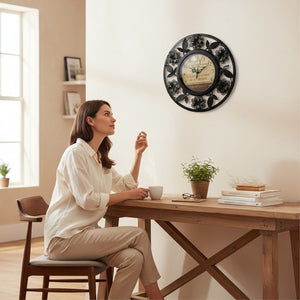 Elegant Black Floral Metallic Vintage Wall Clock