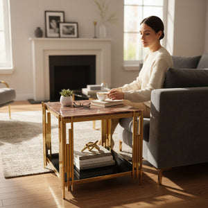 Modern Imported Stainless Steel Side Tables with Marble-Top