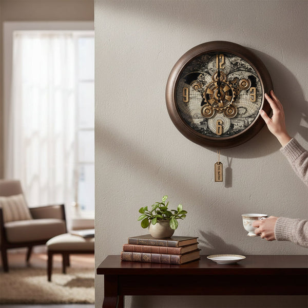 Golden Ivory Mechanical Gear Wall Clock