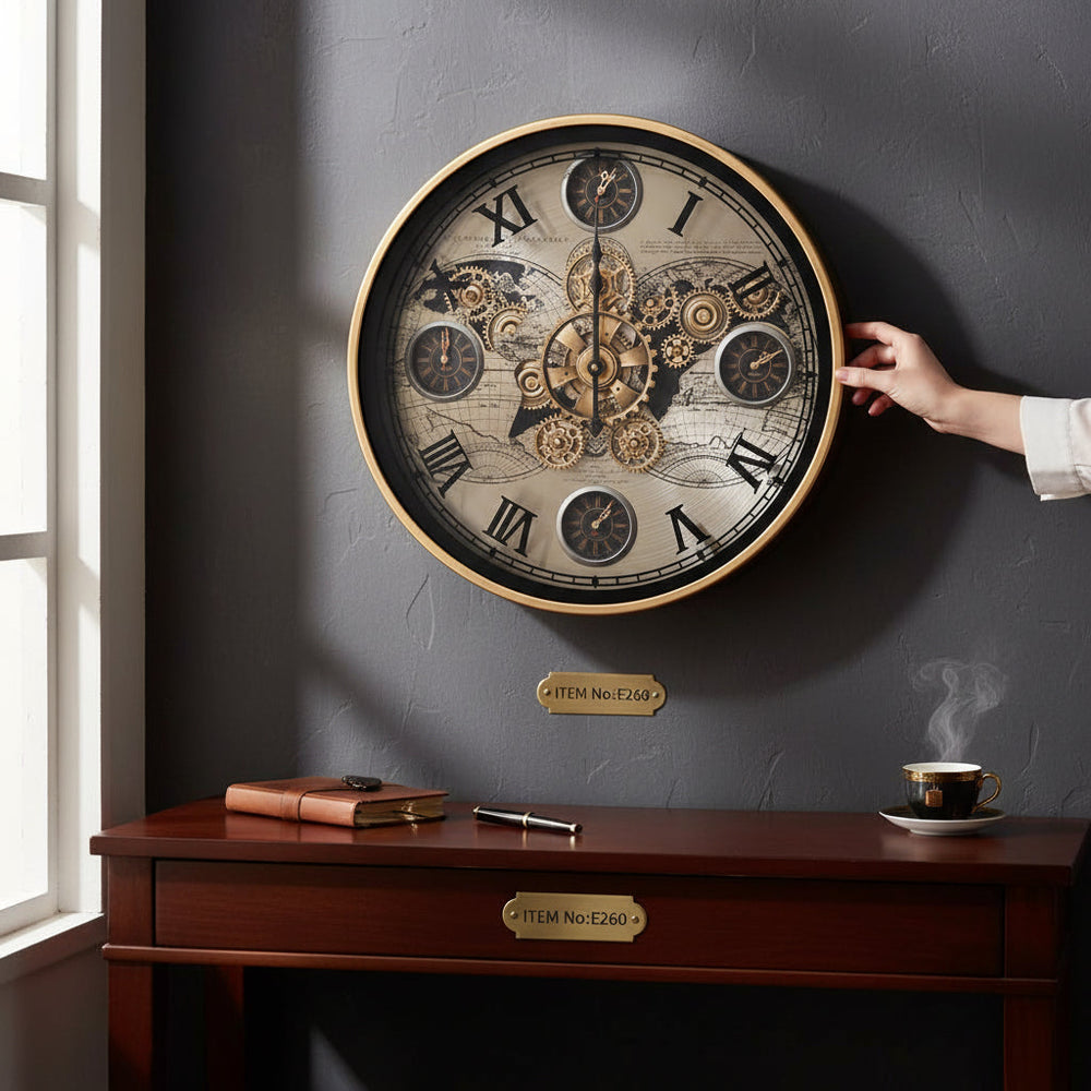 Steampunk Industrial Golden Gear Wall Clock