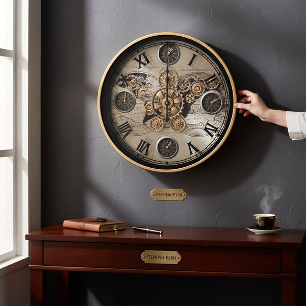 Steampunk Industrial Golden Gear Wall Clock