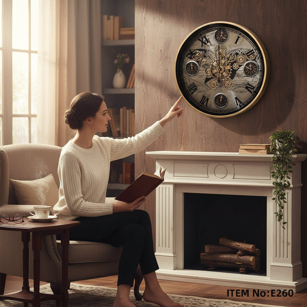 Steampunk Industrial Golden Gear Wall Clock