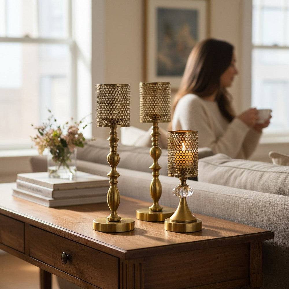 Luxury Vintage Gold Brass Candle Holders Set