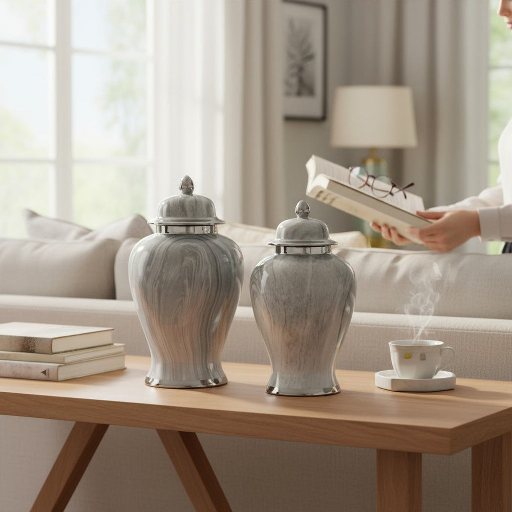 Silver Mist Marble Porcelain Jars