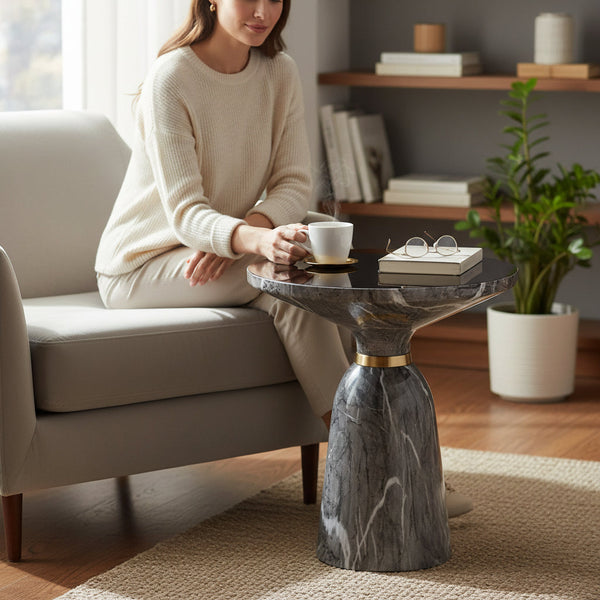 Elegant Metallic Frame Coffee Table with Marble Top