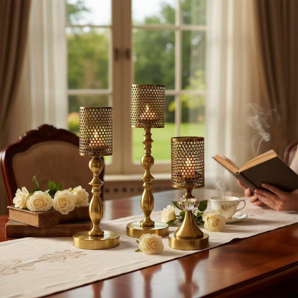 Luxury Vintage Gold Brass Candle Holders Set
