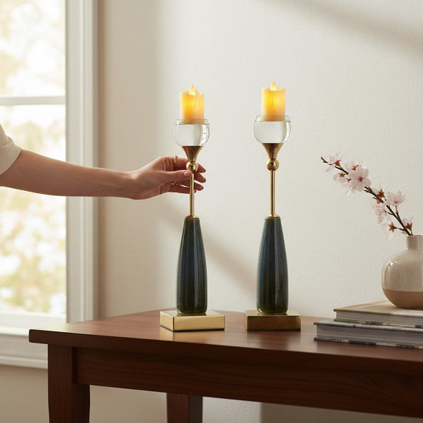 Crystal Crest Vintage Metallic Long Candle Stands (Pair)