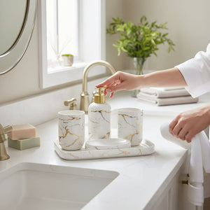 Luxe Pearl Ceramic Tray Bathroom Set