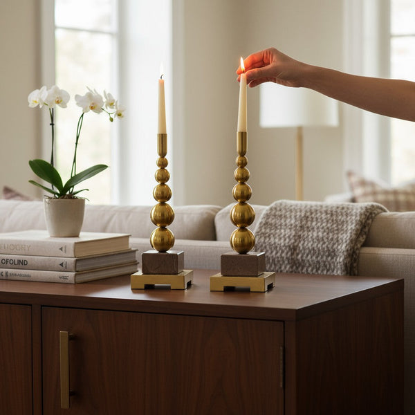 Vintage Brass Candle Holder with Marble Base