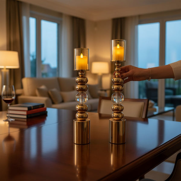Modern Eterna Flame Metallic Candle Stands (Pair)