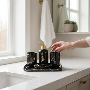 Luxe Pearl Ceramic Tray Bathroom Set