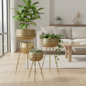 Antique-Style Tripod Brass Garden Planters Set