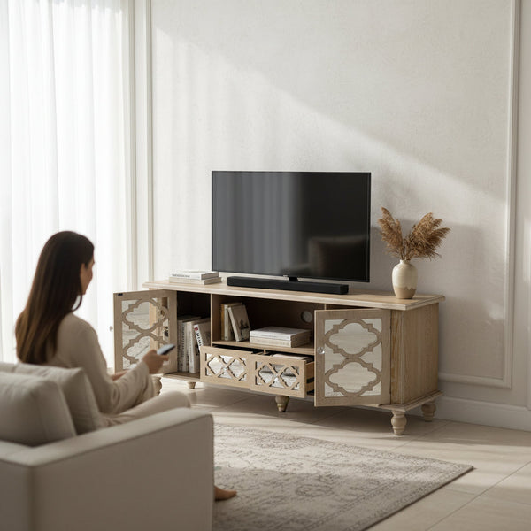 Opal Glow Mirrored Contemporary Storage Console