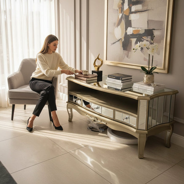 Silver Crest Contemporary Mirrored Sideboard Table
