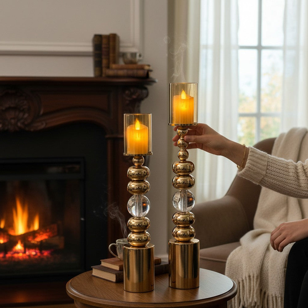 Modern Eterna Flame Metallic Candle Stands (Pair)