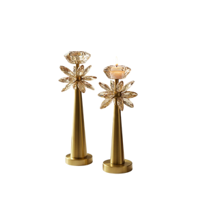 Vintage Brass Lotus Crystal Candle Holders