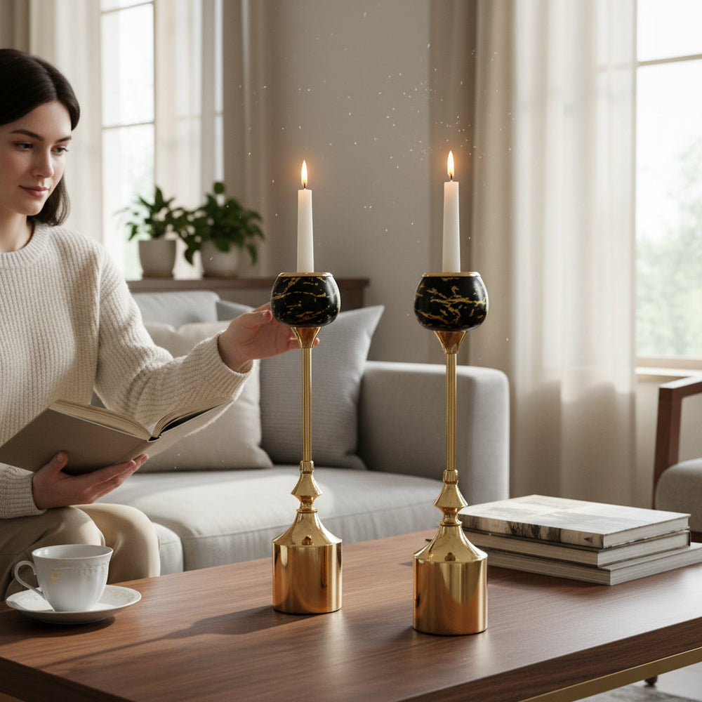 Heritage Metallic Modern Candle Stands (Pair)