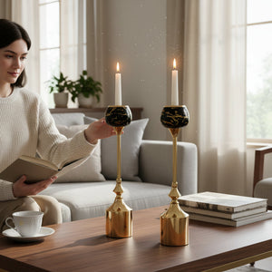 Heritage Metallic Modern Candle Stands (Pair)