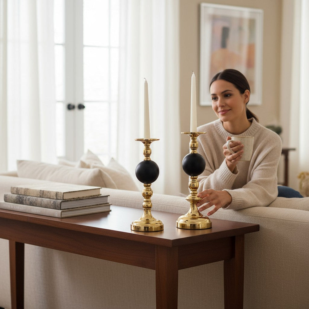 Baroque-Inspired Metallic Candle Stand (Pair)
