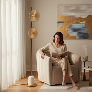 Noir Gleam – Gold Crystal & Brass Floor Lamp