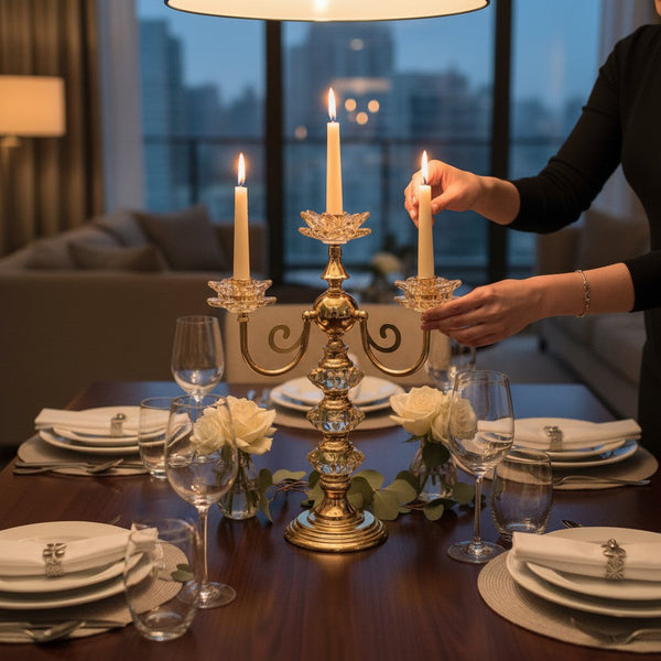 Regal Crystalline Metal Candle Stand