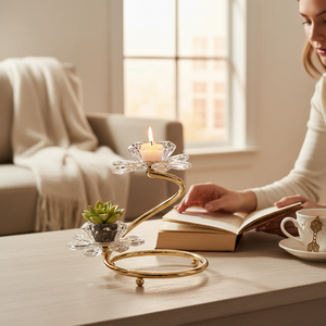 Celeste Crystal Lotus Metallic Candle Stand