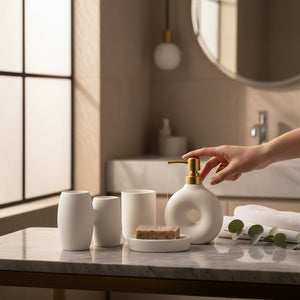 Ivory Gold Elegance Ceramic Donut Bath Set