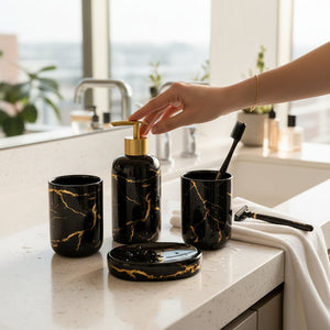 Luxe Pearl Ceramic Tray Bathroom Set