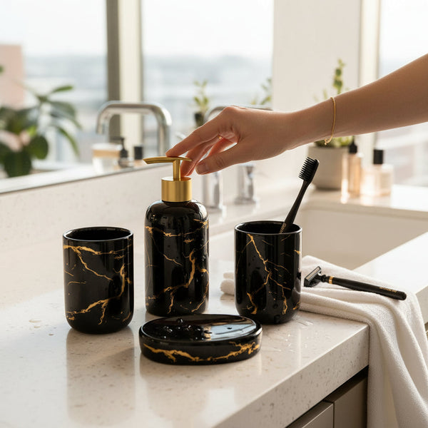 Luxe Pearl Ceramic Tray Bathroom Set