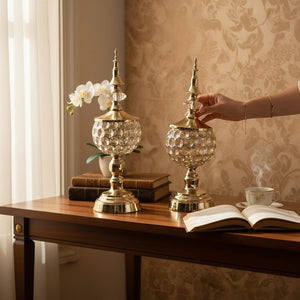 Elegance Metallic Glass Candle Stands (Pair)
