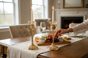 Golden Floral Crystal Candle Holders (Pair)