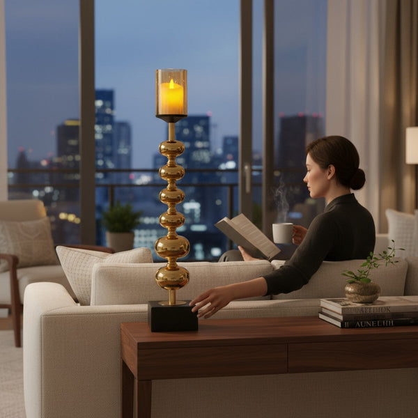 Luxe Modern Metallic Long Candle Stands (Pair)
