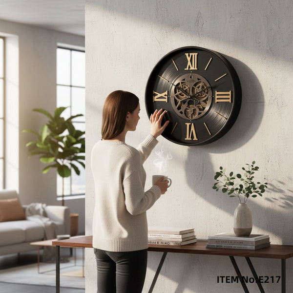 Black Industrial Gears Wall Clock