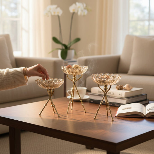 Elegance Glass Tripod Decorative Bowls