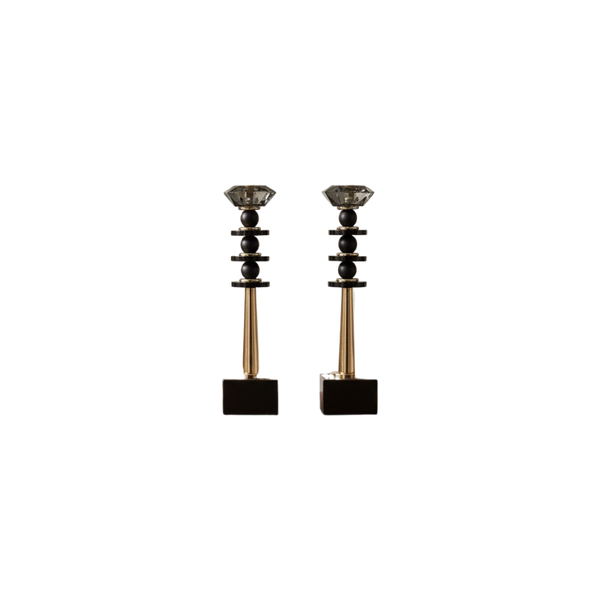 Luxe Vintage Crystal Metallic Candle Stands (Pair)