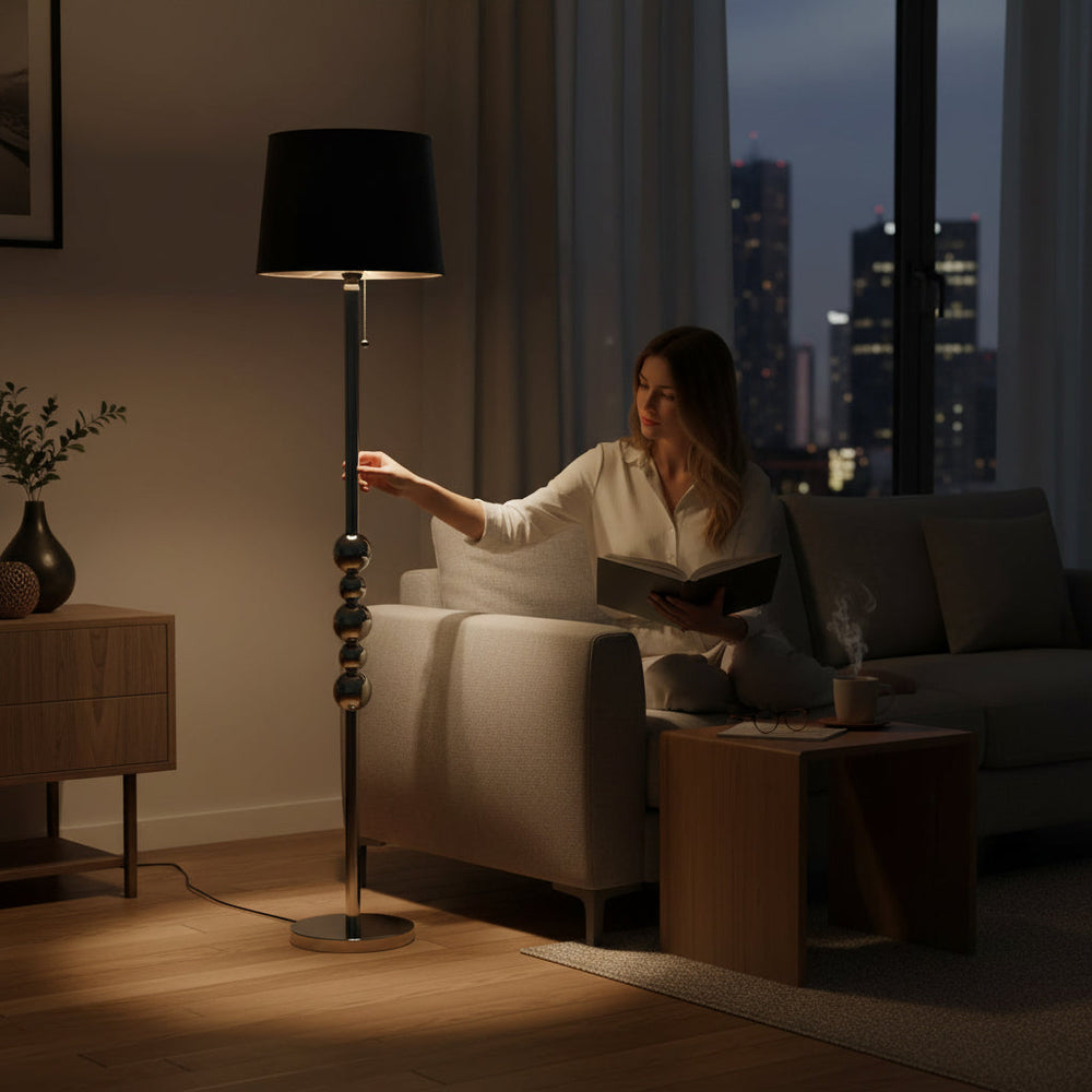 Shadow Forge – Silver Metallic Floor Lamp