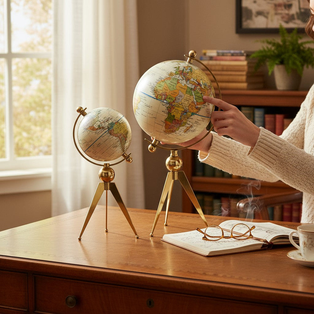 Metallic Tripod Globes Decor
