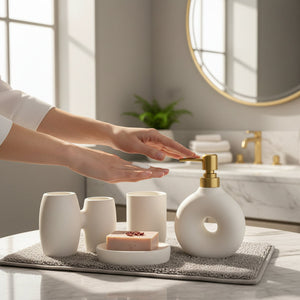 Ivory Gold Elegance Ceramic Donut Bath Set