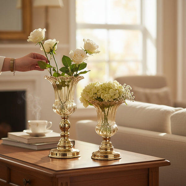 Elegant Gold-Tone Glass Vase Bowl