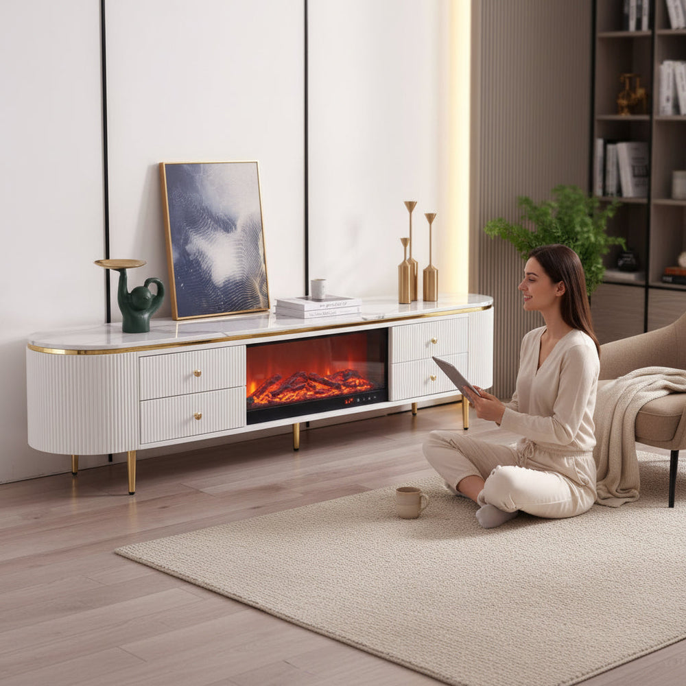 Modern Simulated TV Console with High-Quality Imported Fireplace