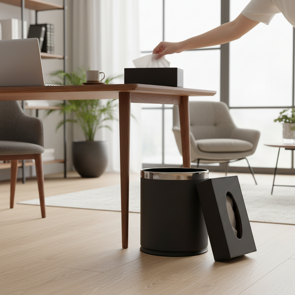 Handcrafted Premium Leather Dustbin Tissue Box Set