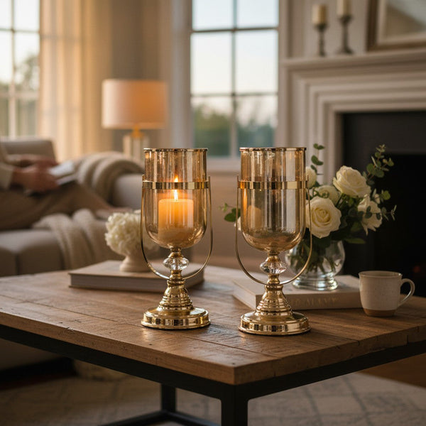 Crystal Glow Metallic Glass Candle Stand (Pair)