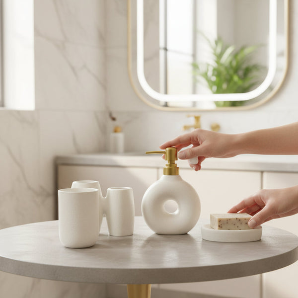 Ivory Gold Elegance Ceramic Donut Bath Set