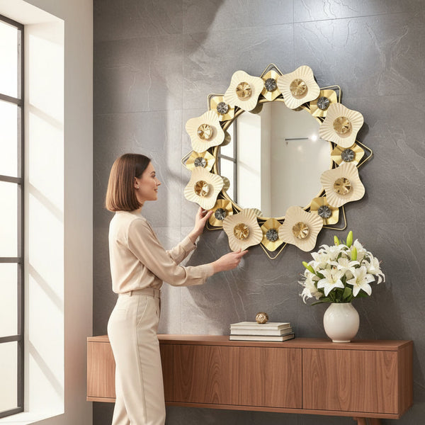 Luxury Brushed Stainless Steel Round Wall Mirror