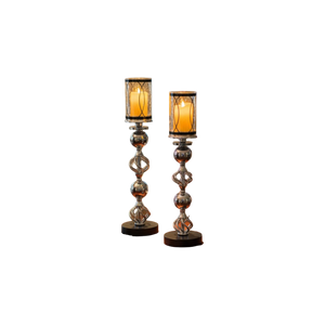 Hotel Luxe Silver Crystal Candle Stands (Pair)