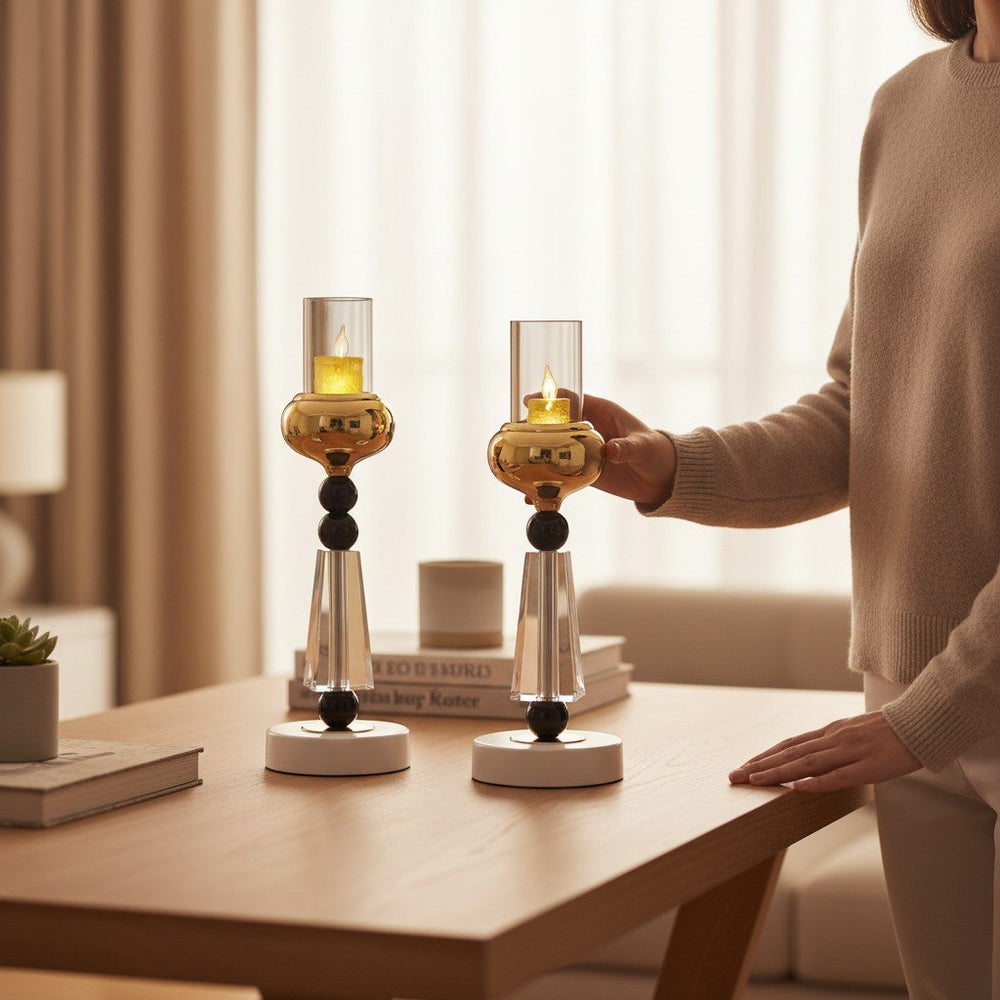 Luna Noir Crystal Candle Holders (Pair)