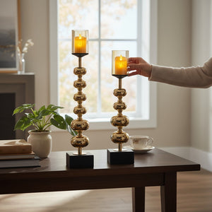Luxe Modern Metallic Long Candle Stands (Pair)