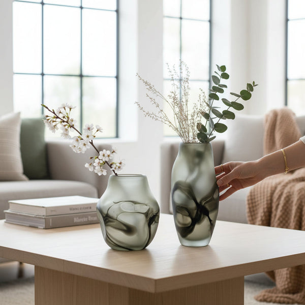 Artisan Grey Glass Floral Vases