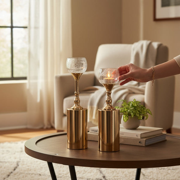 Metallic Pillar Candle Holders (Pair)