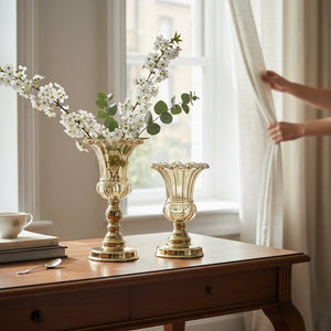 Elegant Gold-Tone Glass Vase Bowl
